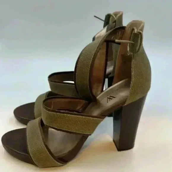 Worthington 4” chunky heel, open toe, size 9 olive/brown with ankle buck… - Picture 3 of 7